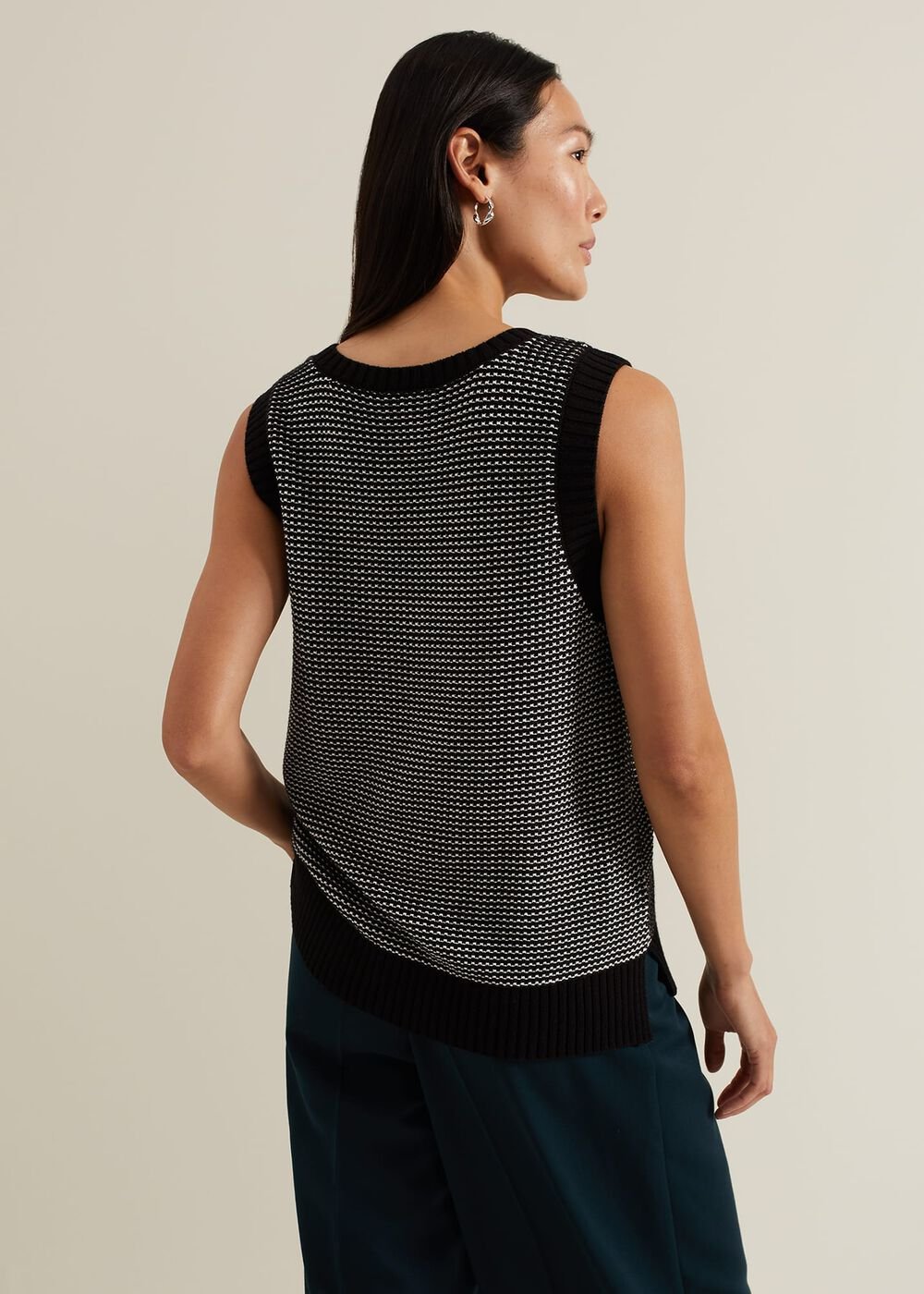Zoe Tweed Knit Black Tank - Black/Ivory