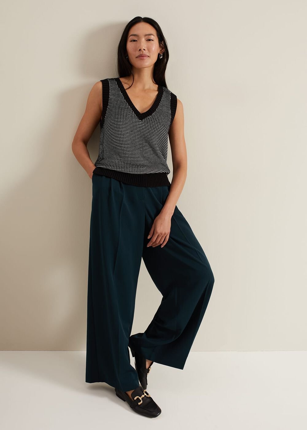 Zoe Tweed Knit Black Tank - Black/Ivory