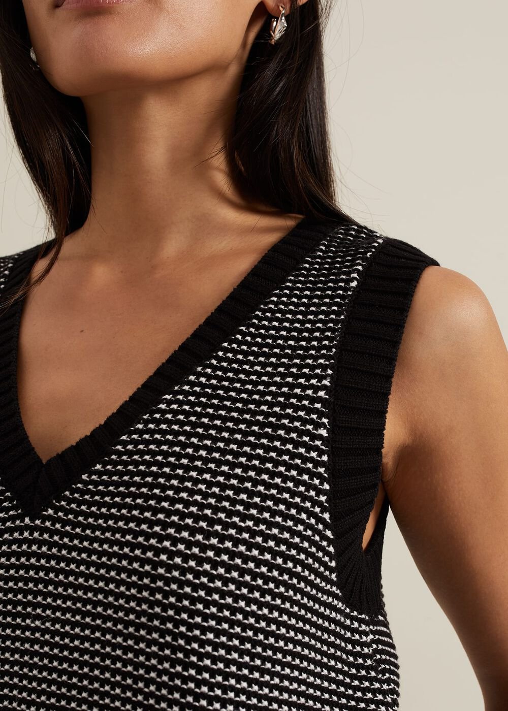 Zoe Tweed Knit Black Tank - Black/Ivory