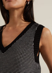 Zoe Tweed Knit Black Tank - Black/Ivory