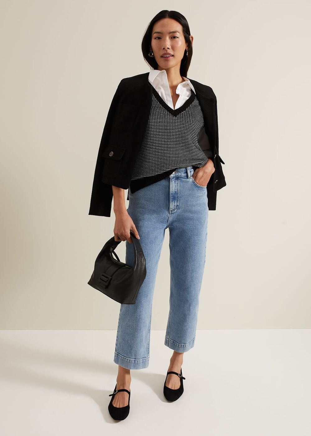 Zoe Tweed Knit Black Tank - Black/Ivory