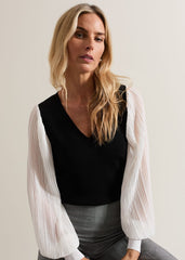 Maple V Neck Woven Sleeve Jumper - Black