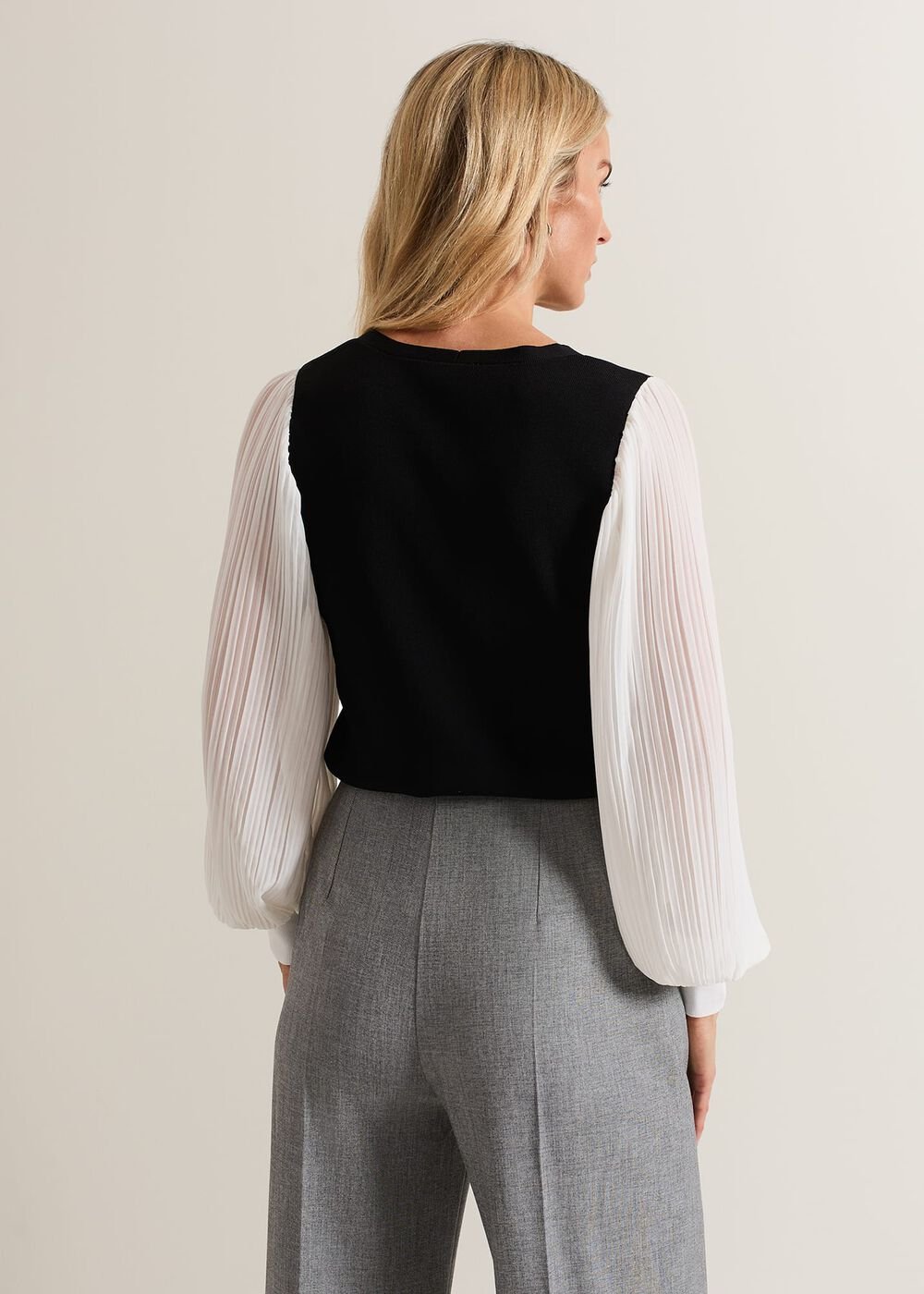 Maple V Neck Woven Sleeve Jumper - Black
