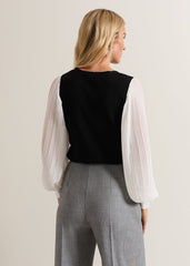 Maple V Neck Woven Sleeve Jumper - Black