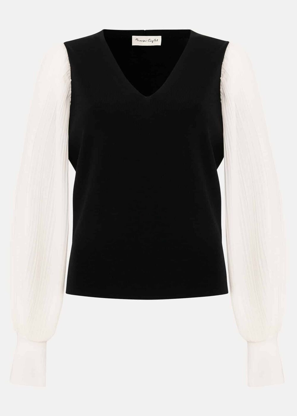 Maple V Neck Woven Sleeve Jumper - Black