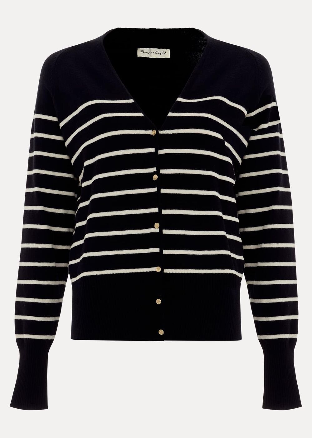 Nina V Neck Stripe Cardigan - Black/Ivory