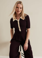 Rosie Tipped Collar Top - Burgundy