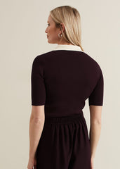 Rosie Tipped Collar Top - Burgundy
