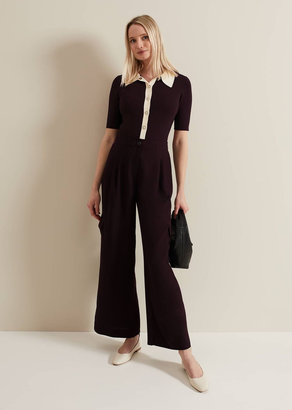 Rosie Tipped Collar Top - Burgundy