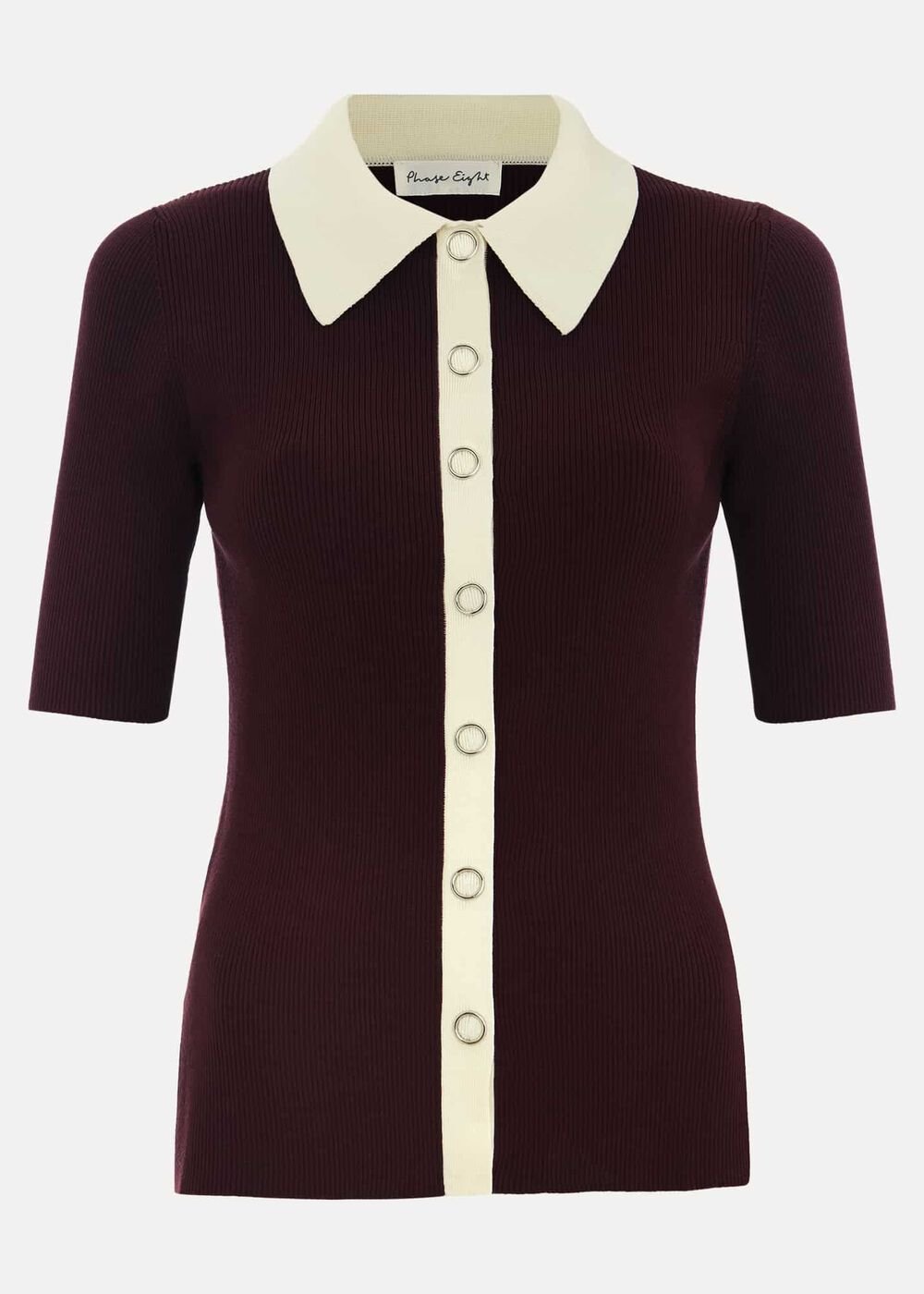 Rosie Tipped Collar Top - Burgundy