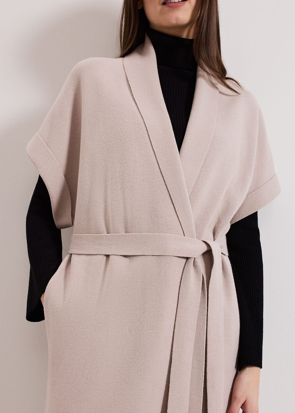 Wendy Shawl Collar Knit Gilet - Stone