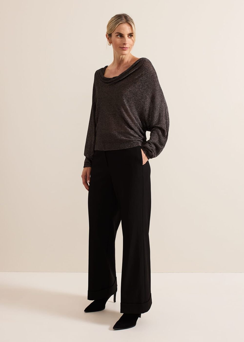 Malti Metallic Cowl Neck Knit - Gunmetal