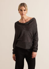 Malti Metallic Cowl Neck Knit - Gunmetal