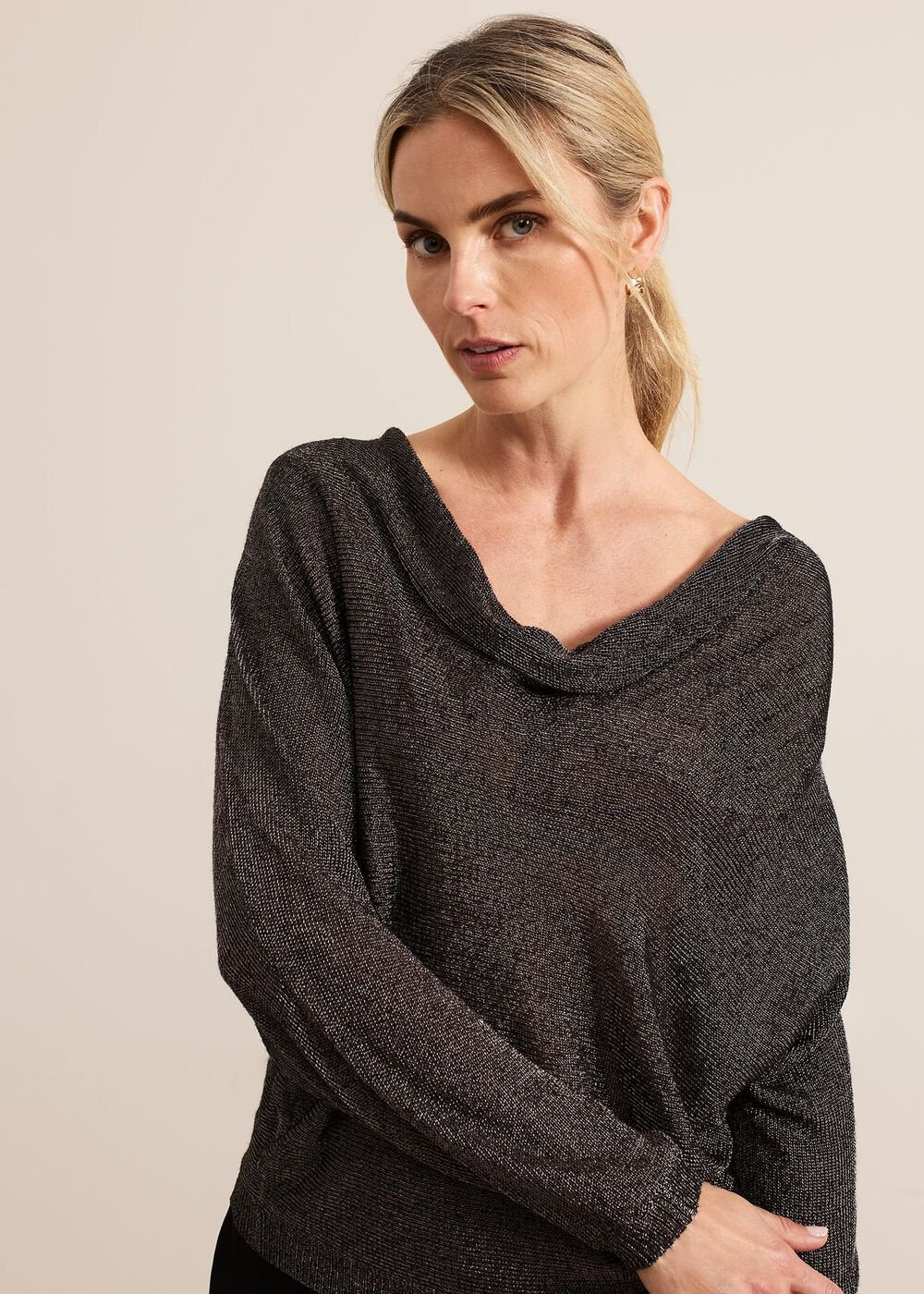 Malti Metallic Cowl Neck Knit - Gunmetal