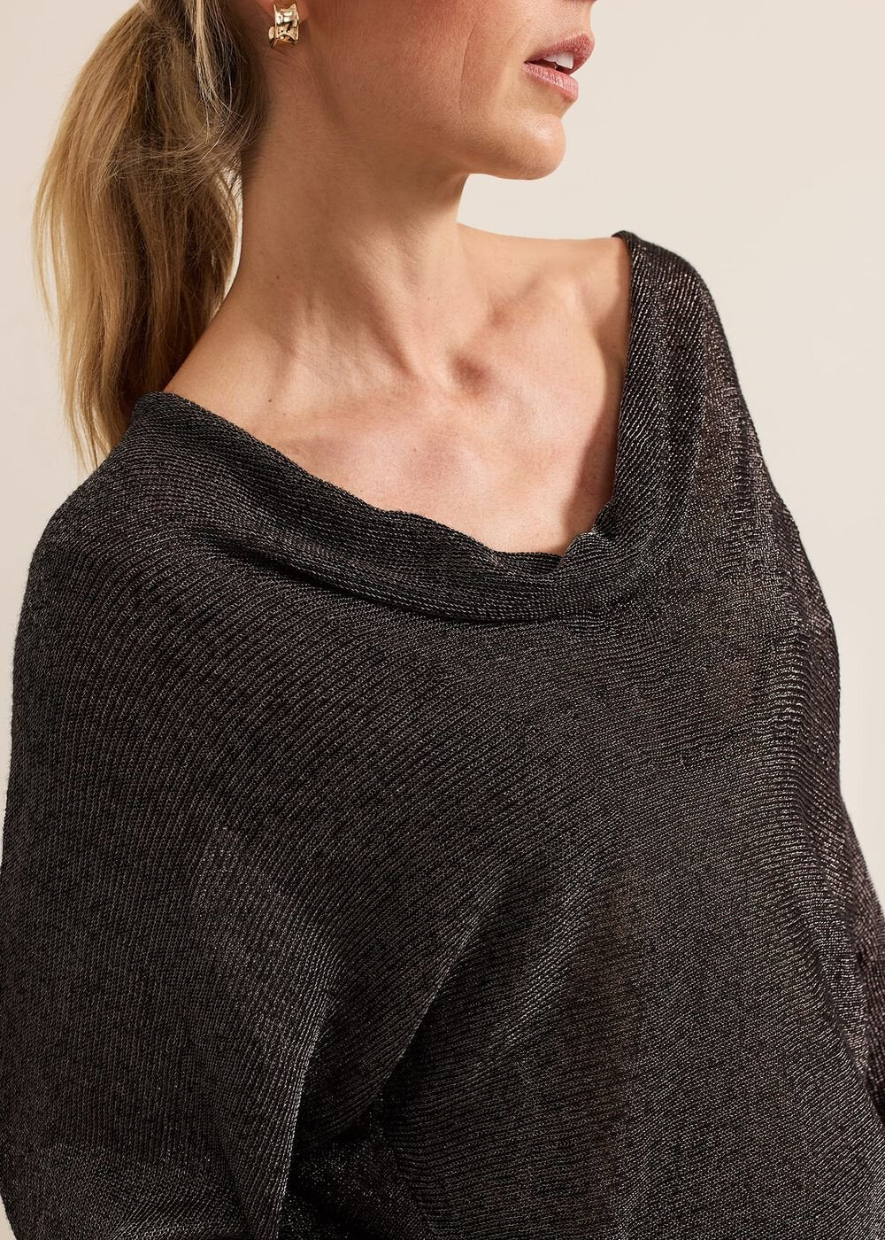 Malti Metallic Cowl Neck Knit - Gunmetal