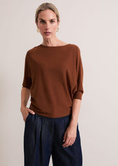 Women's Tan Batwing Knitted Jumper - Spice