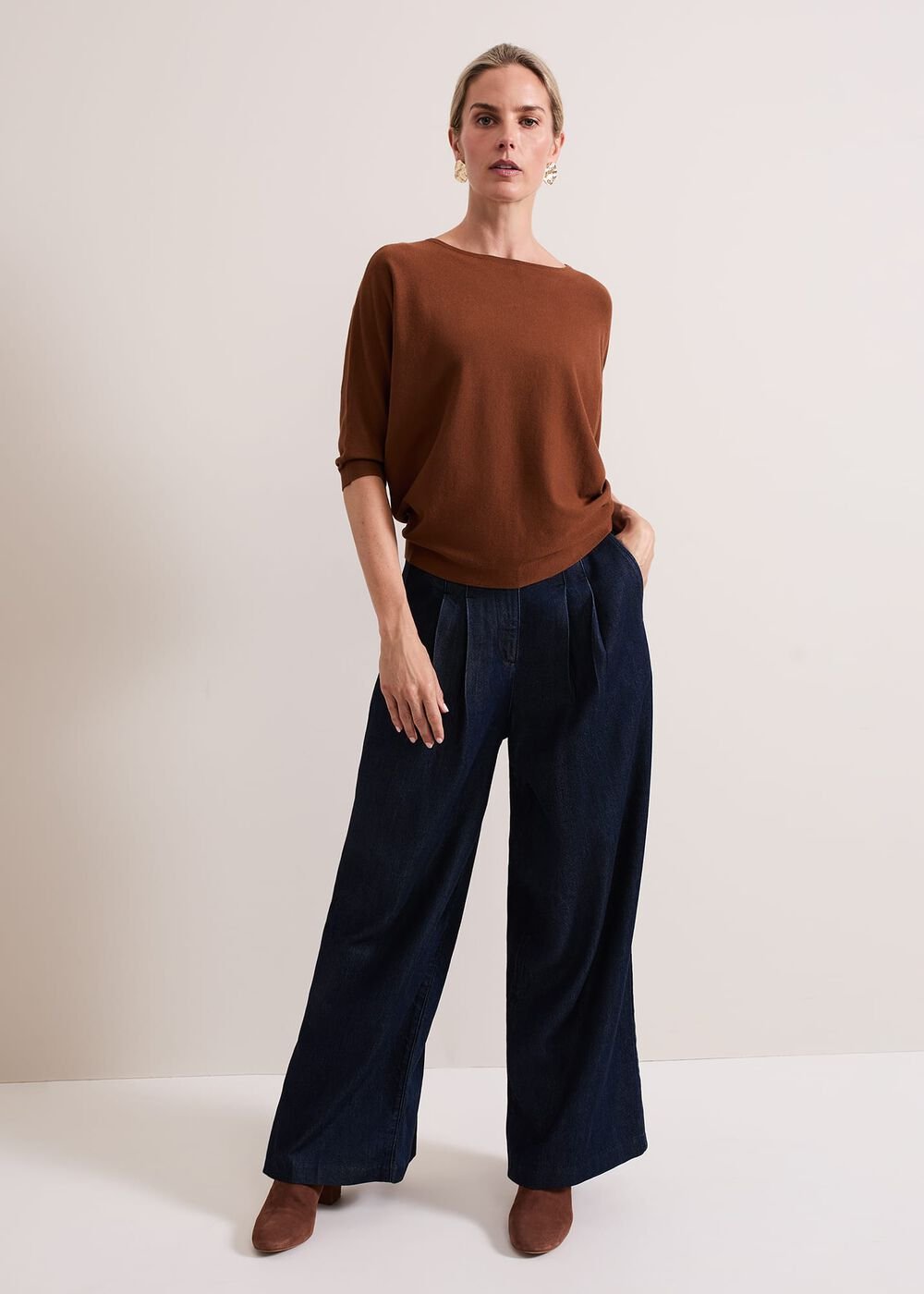 Women's Tan Batwing Knitted Jumper - Spice