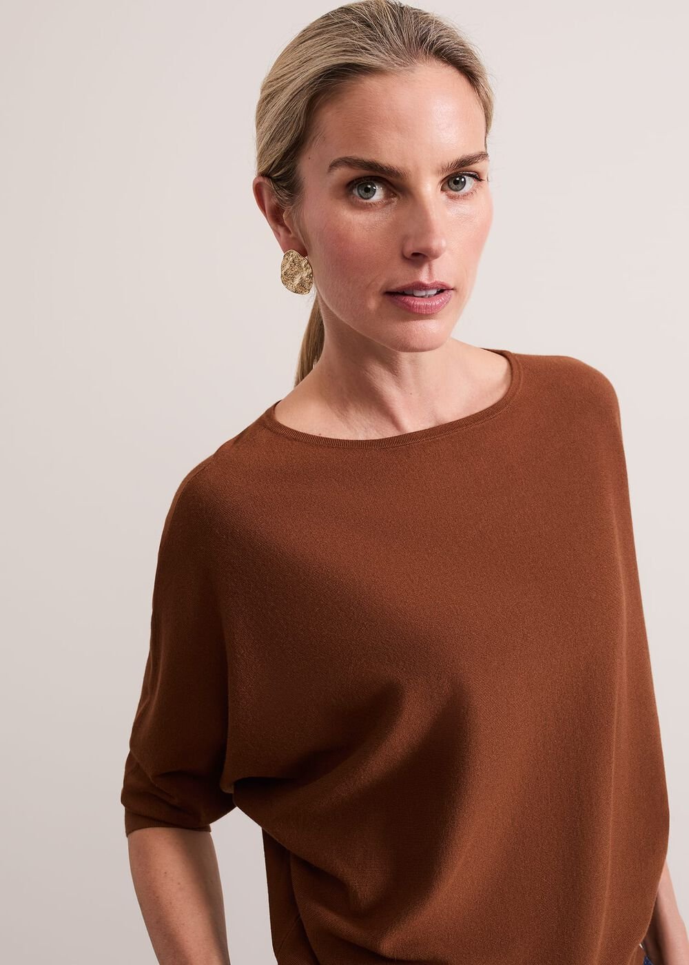 Women's Tan Batwing Knitted Jumper - Spice