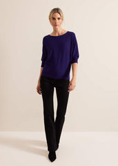 Women's Dark Purple Batwing Knit Jumper - Purple