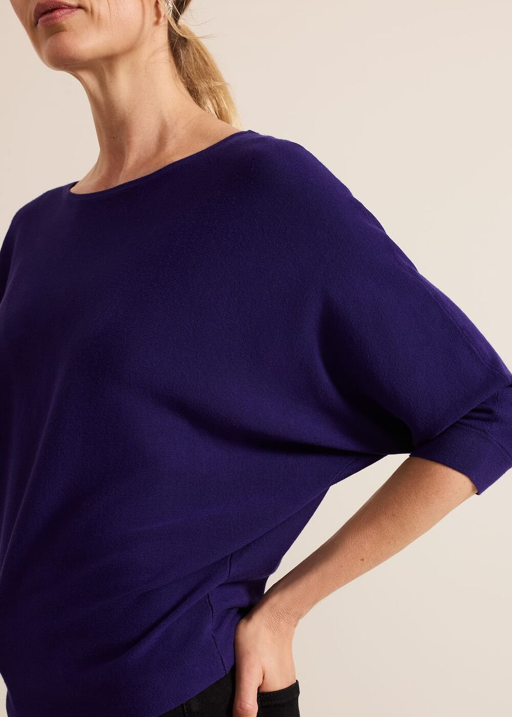 Women's Dark Purple Batwing Knit Jumper - Purple