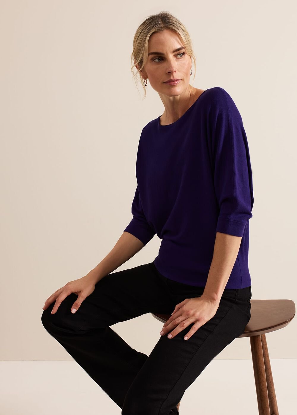 Women's Dark Purple Batwing Knit Jumper - Purple