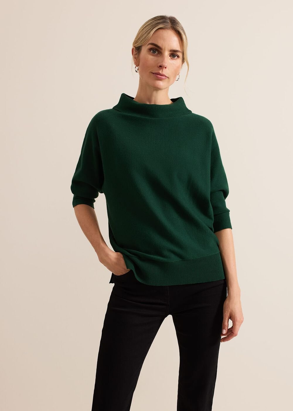 Salima Funnel Neck Knit Jumper - Green