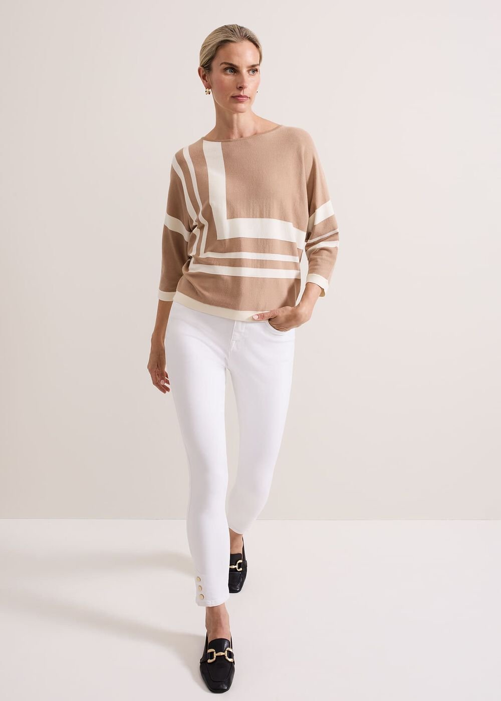 Geri Geo Lined Knit Top - Camel