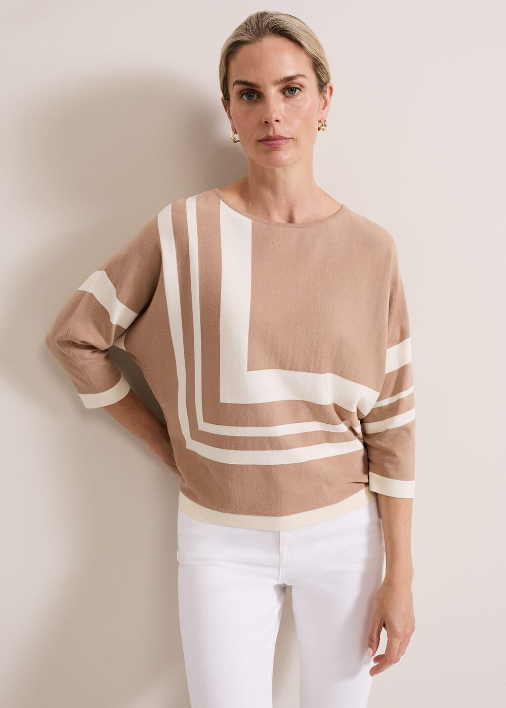 Geri Geo Lined Knit Top - Camel