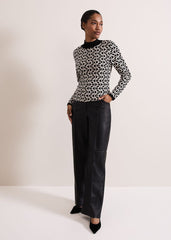 Callie Chain Jacquard Fitted Top - Black/Ivory