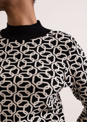 Callie Chain Jacquard Fitted Top - Black/Ivory