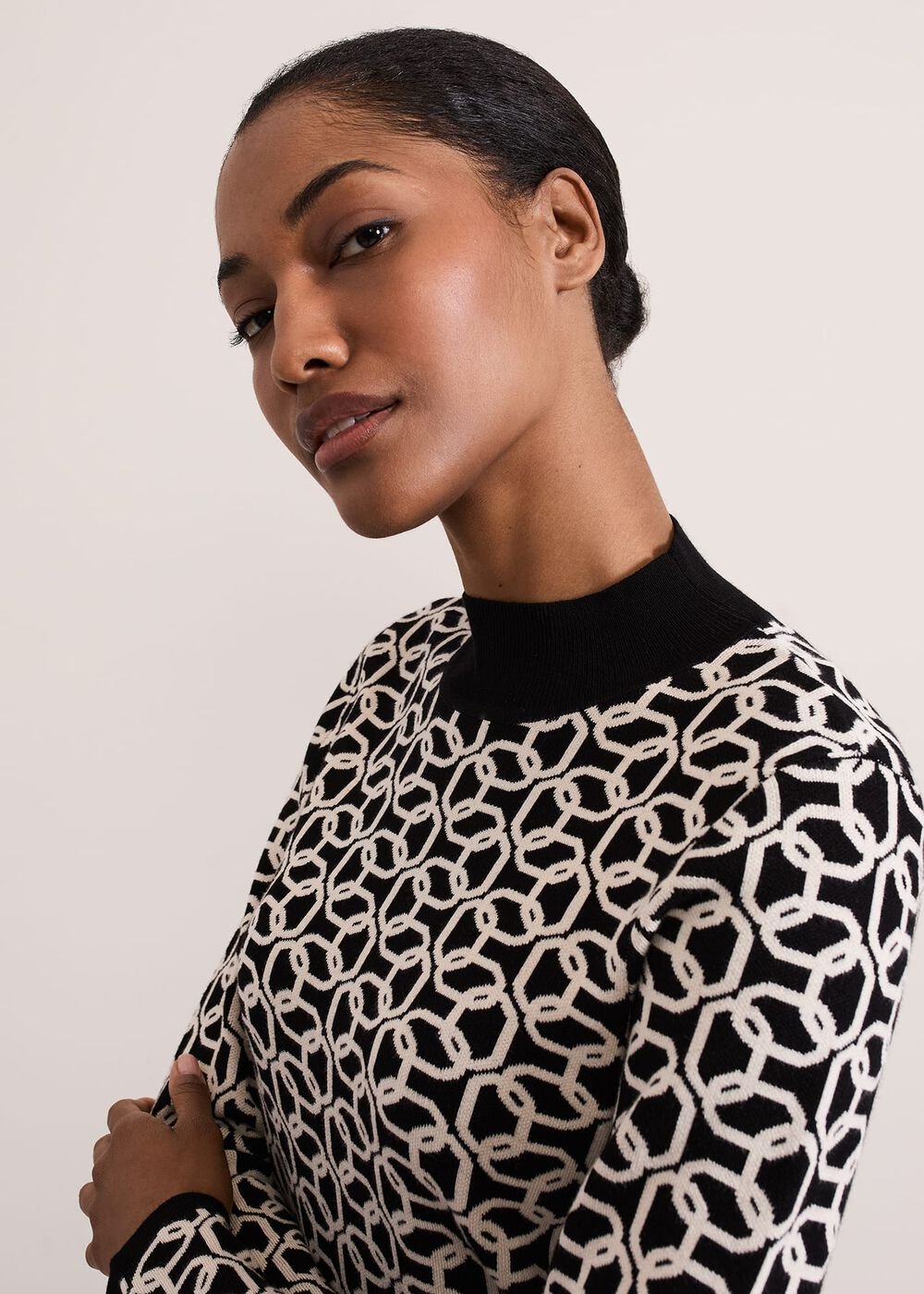 Callie Chain Jacquard Fitted Top - Black/Ivory