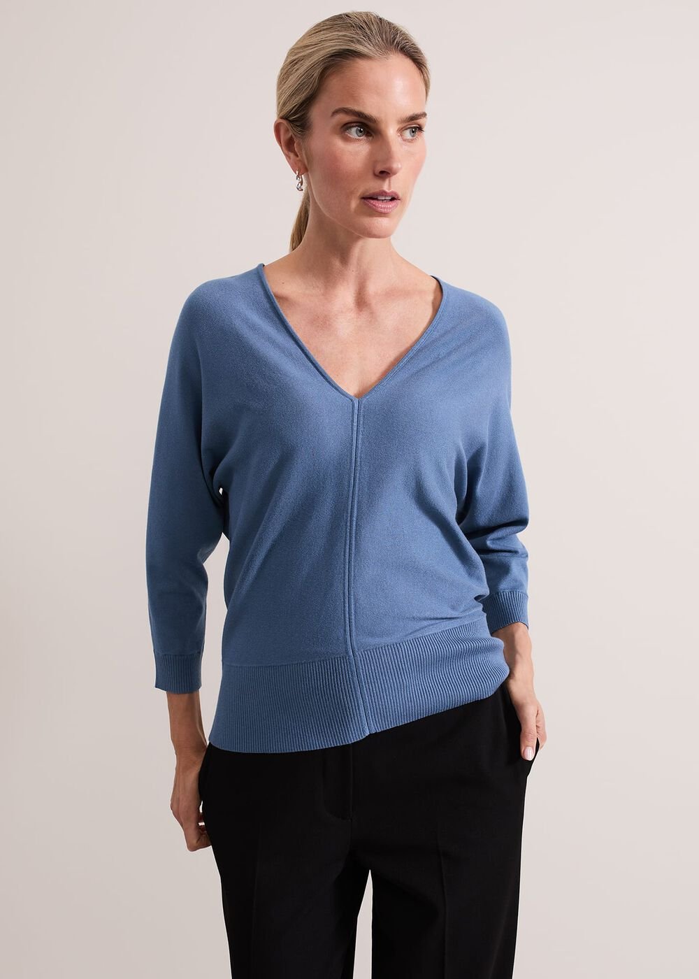 Gina V Neck Batwing Jumper - Blue