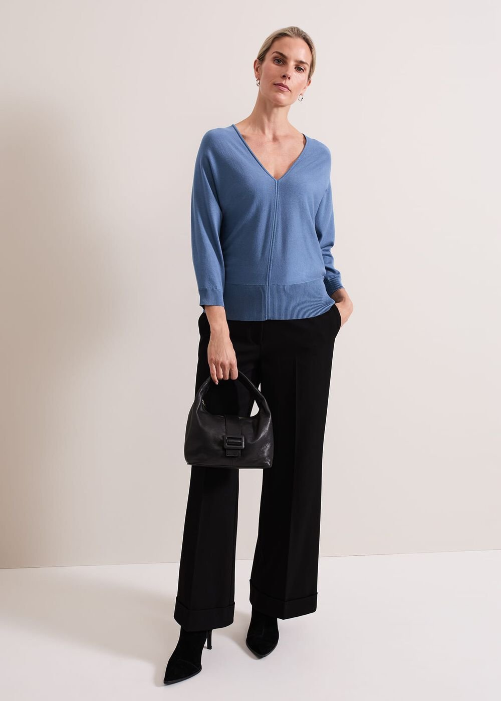 Gina V Neck Batwing Jumper - Blue