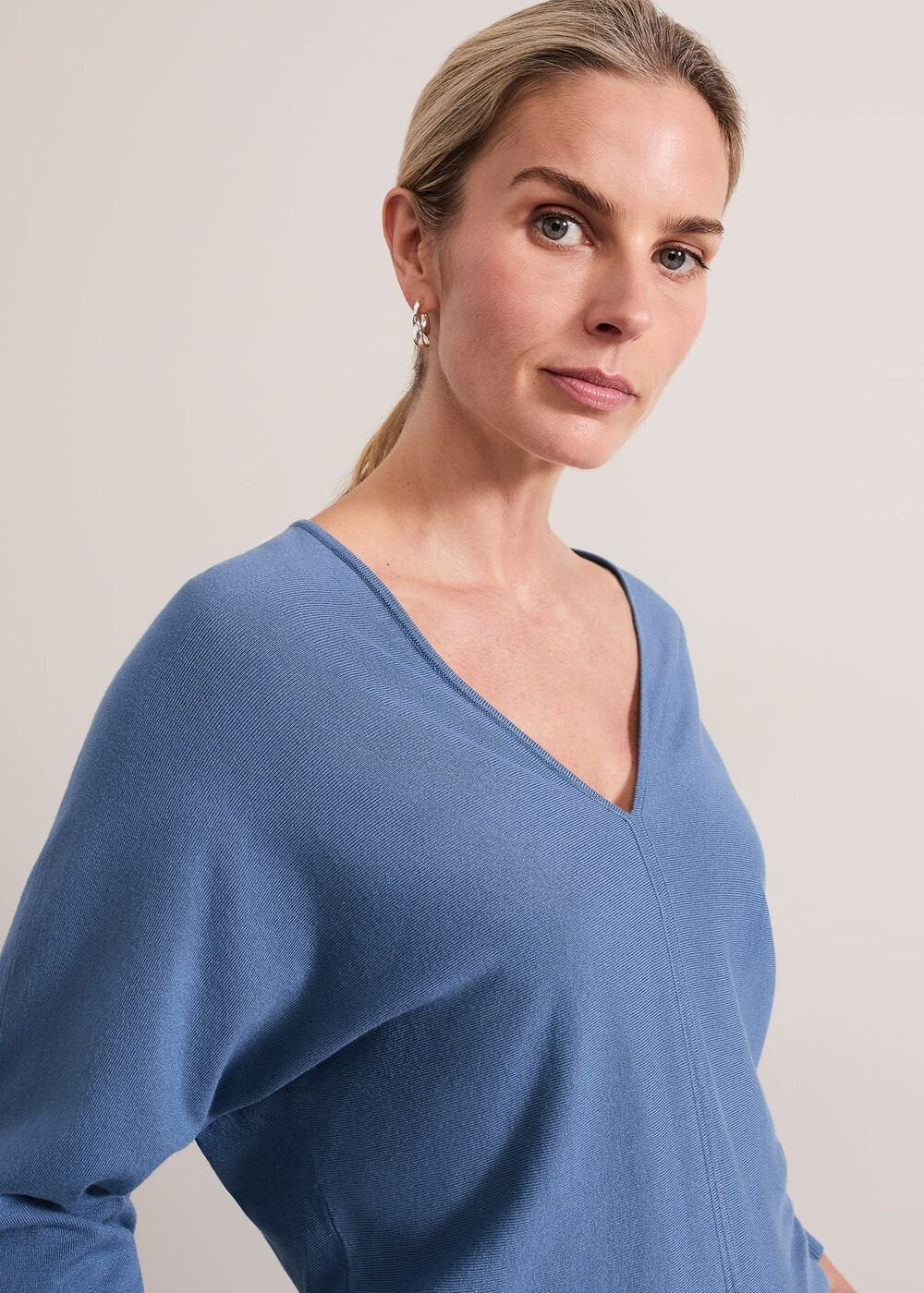 Gina V Neck Batwing Jumper - Blue