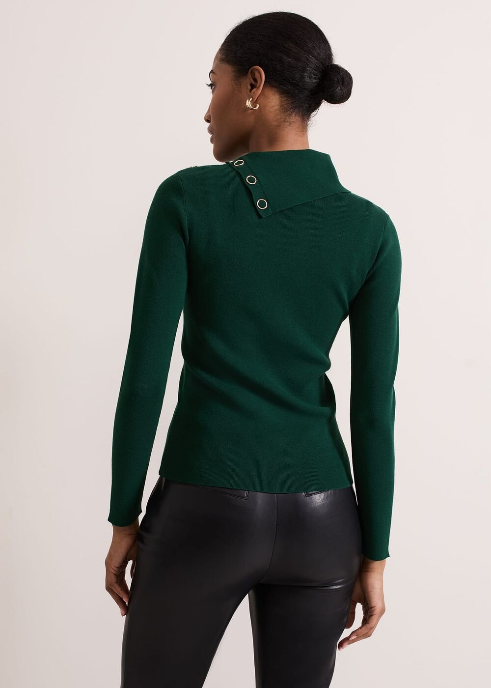 Regina Popper Collar Ribbed Top - Green
