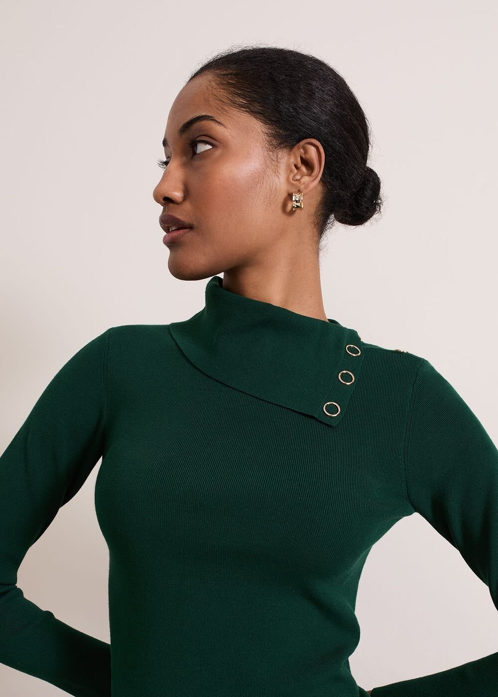 Regina Popper Collar Ribbed Top - Green