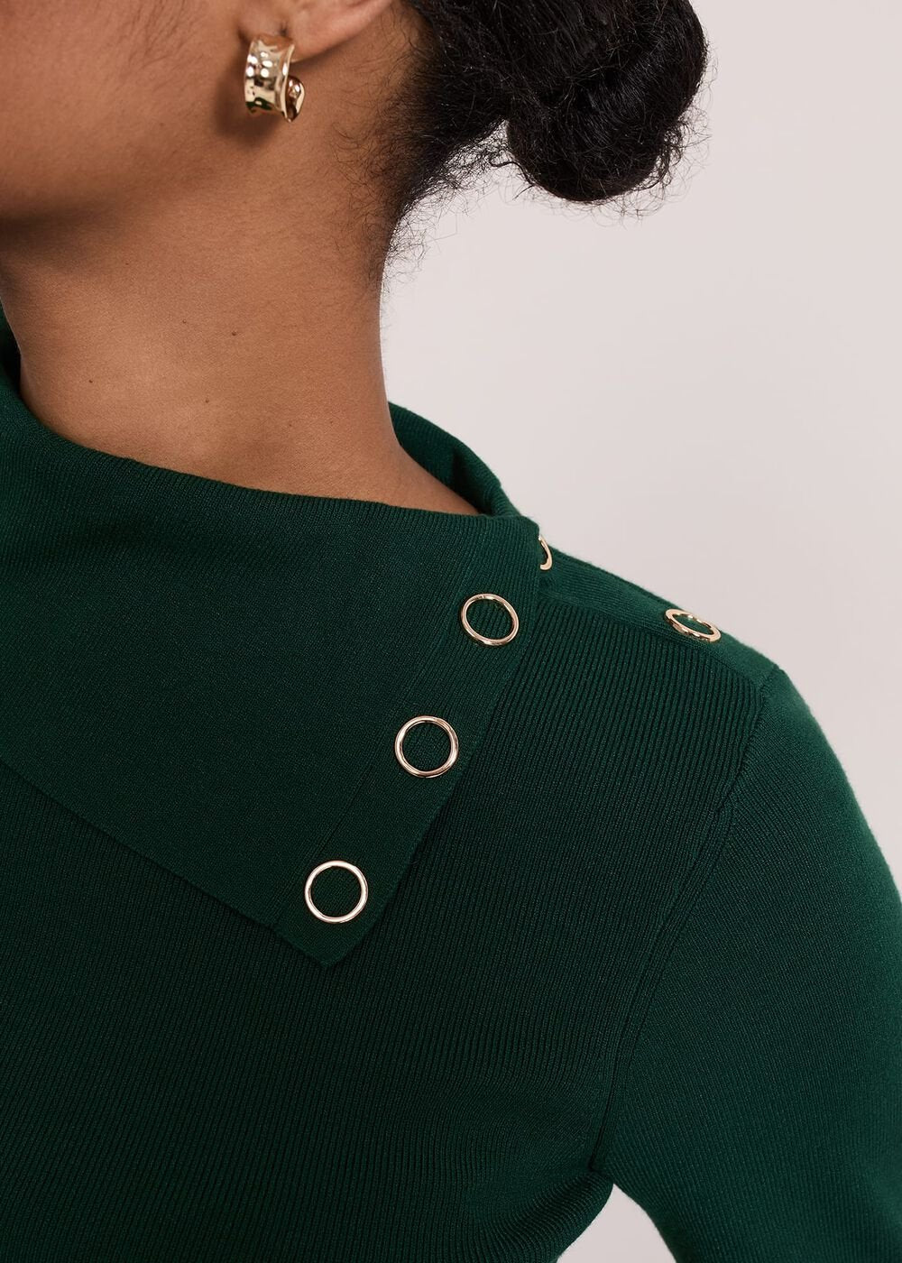 Regina Popper Collar Ribbed Top - Green