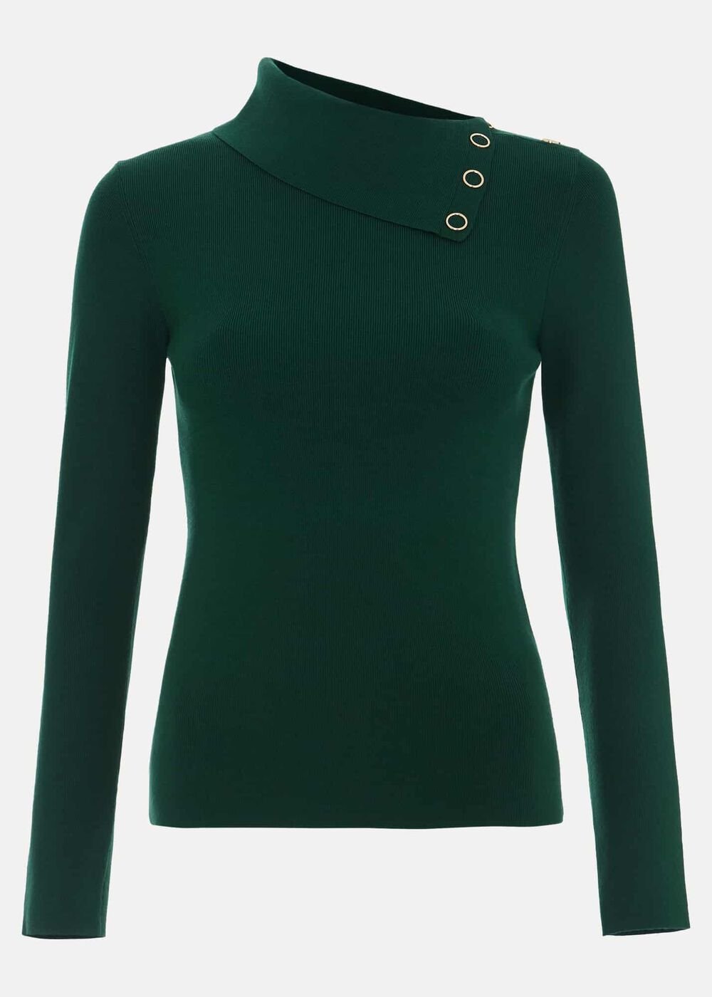Regina Popper Collar Ribbed Top - Green