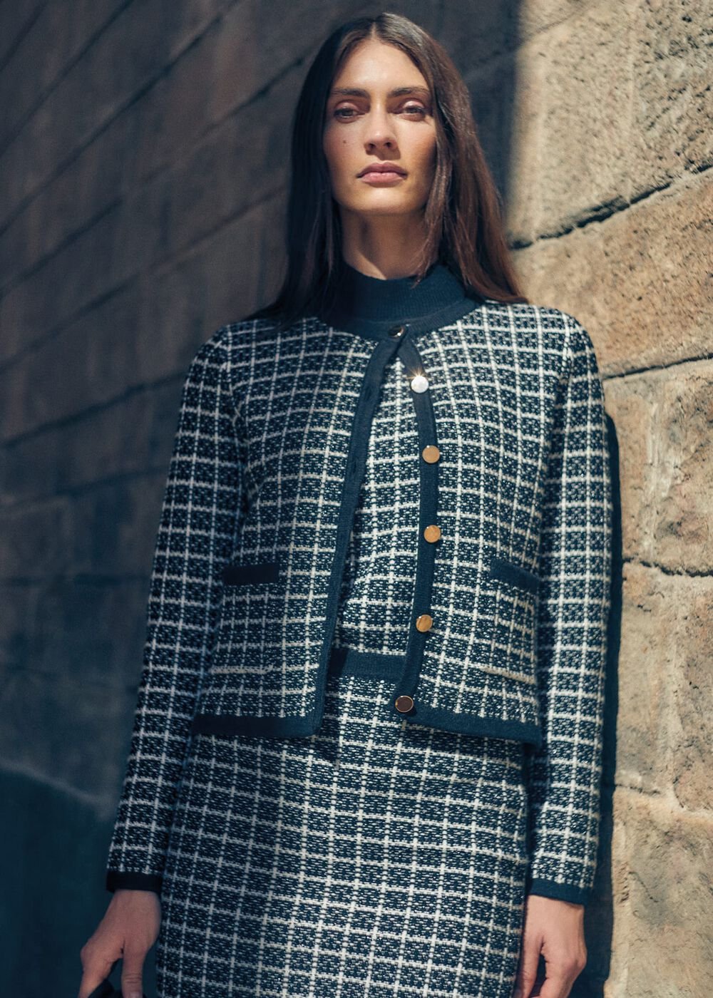 Tiffany Lurex Check Cardigan - Black/Ivory