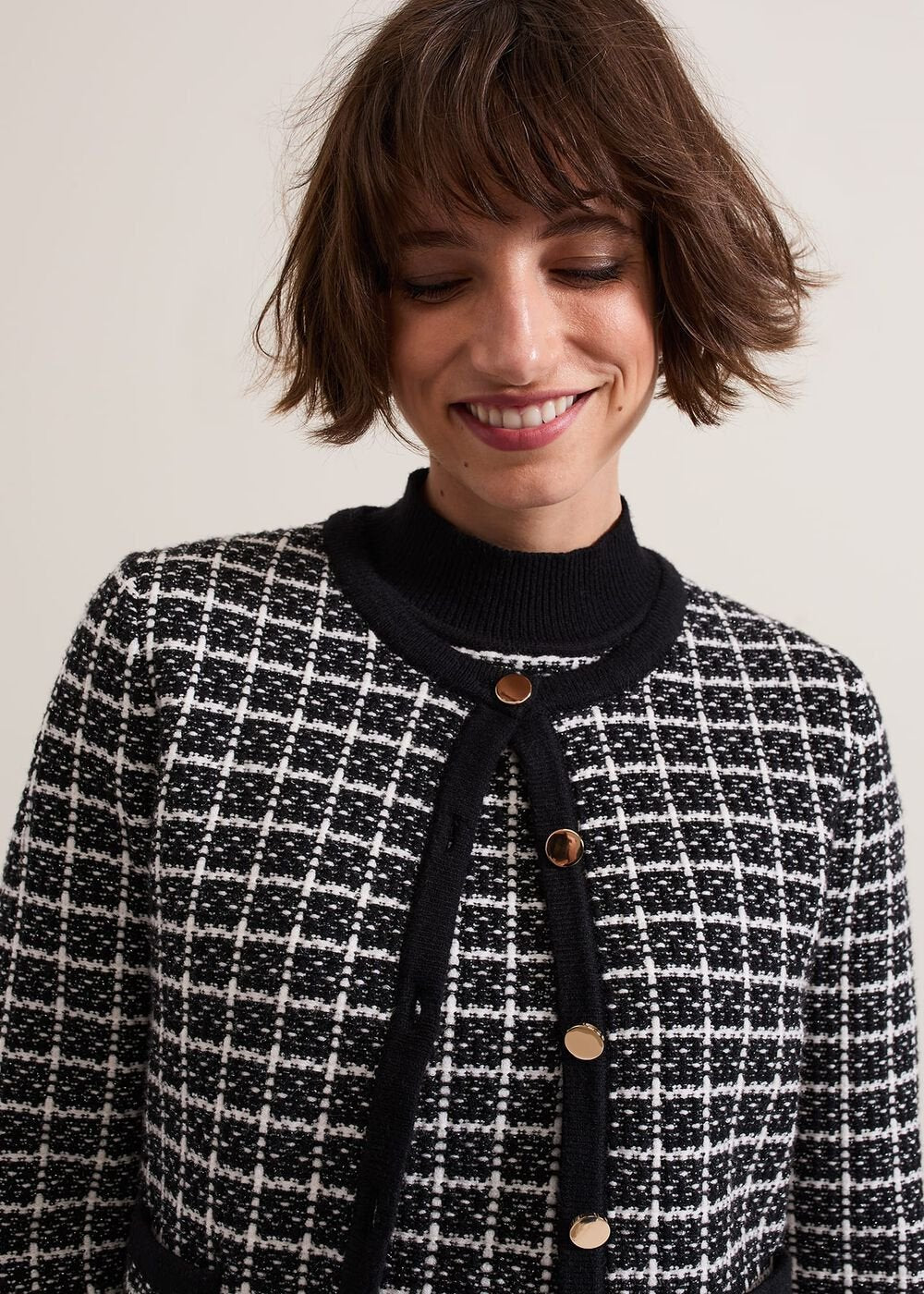 Tiffany Lurex Check Cardigan - Black/Ivory