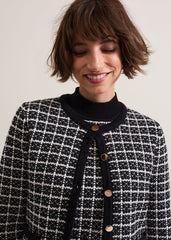 Tiffany Lurex Check Cardigan - Black/Ivory