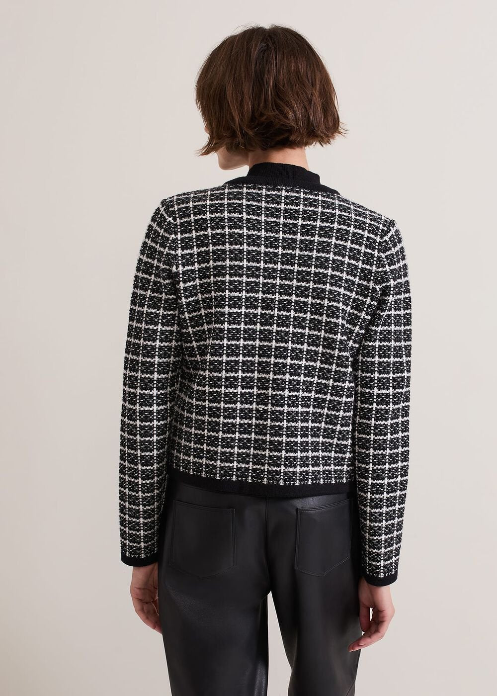 Tiffany Lurex Check Cardigan - Black/Ivory