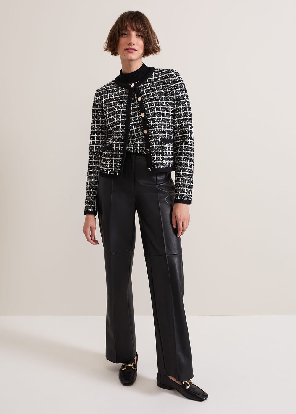 Tiffany Lurex Check Cardigan - Black/Ivory