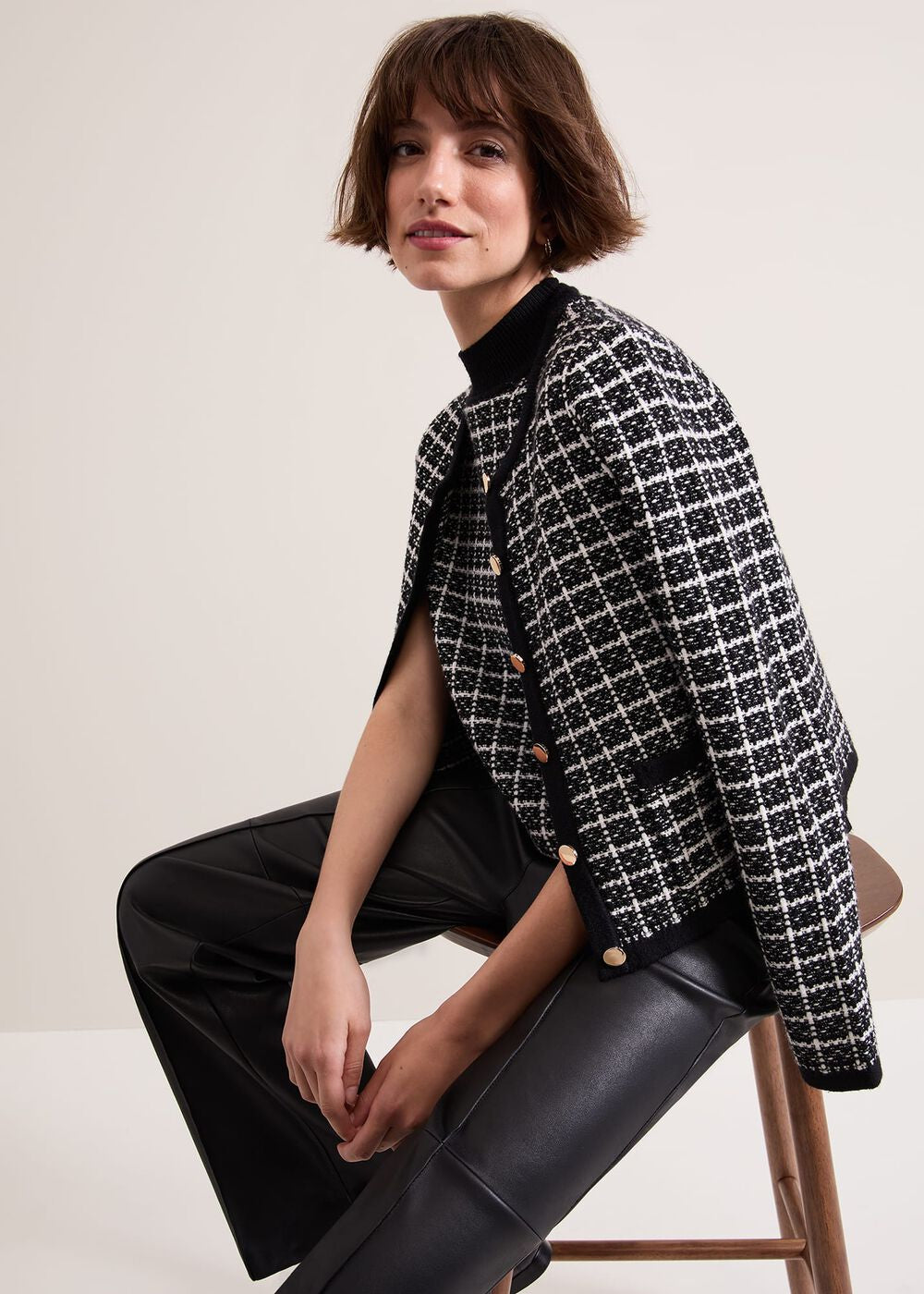 Tiffany Lurex Check Cardigan - Black/Ivory