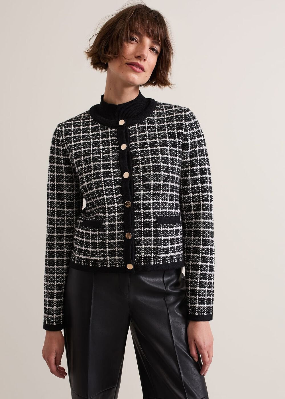 Tiffany Lurex Check Cardigan - Black/Ivory