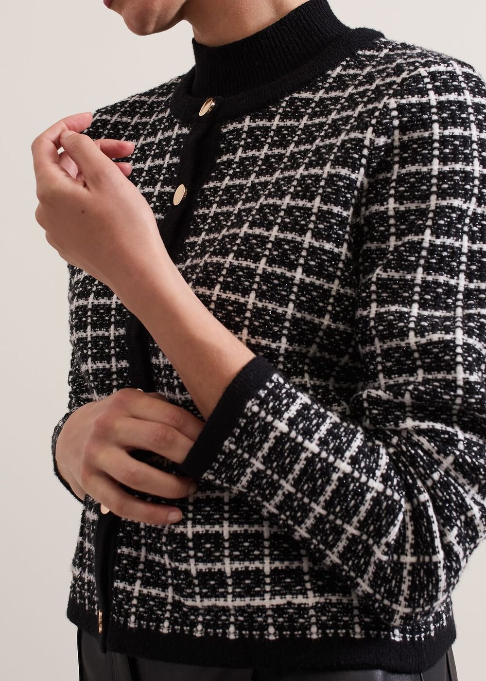 Tiffany Lurex Check Cardigan - Black/Ivory