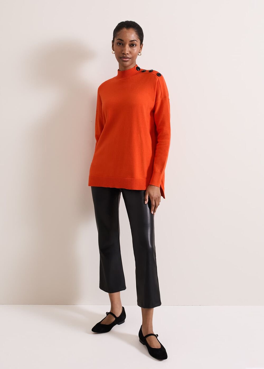 Holly Button Neck Jumper - Orange