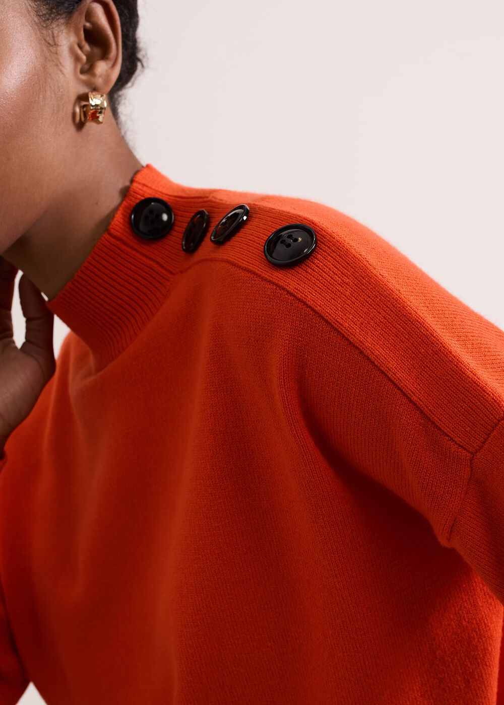 Holly Button Neck Jumper - Orange