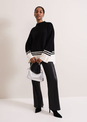 Kayleigh Chunky Boxy Striped Jumper - Black/Ivory