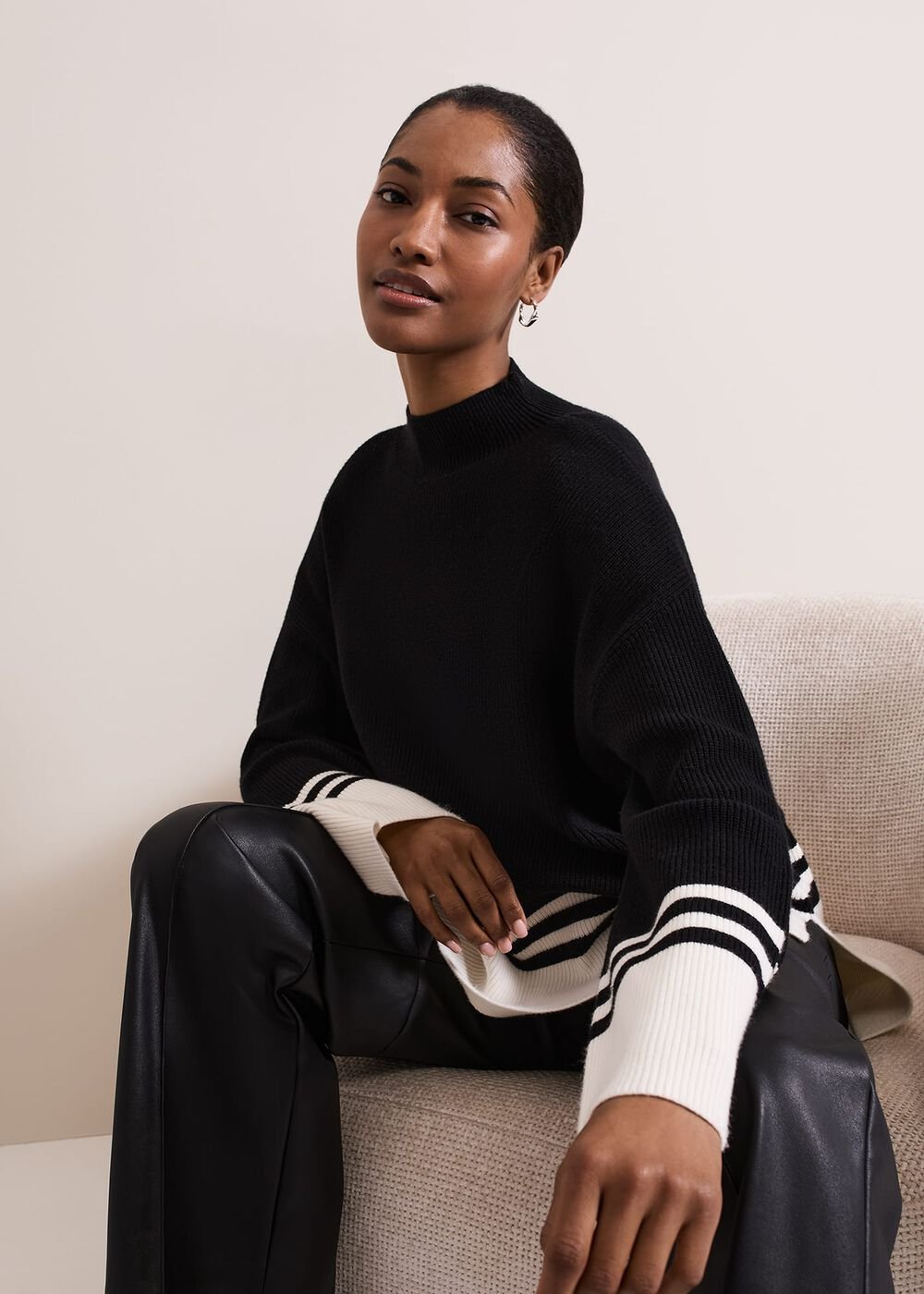 Kayleigh Chunky Boxy Striped Jumper - Black/Ivory